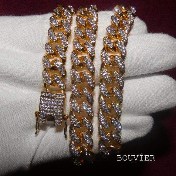 15mm 18K Solid Gold Diamond Miami Cuban Link Chain - Picture 3 of 3